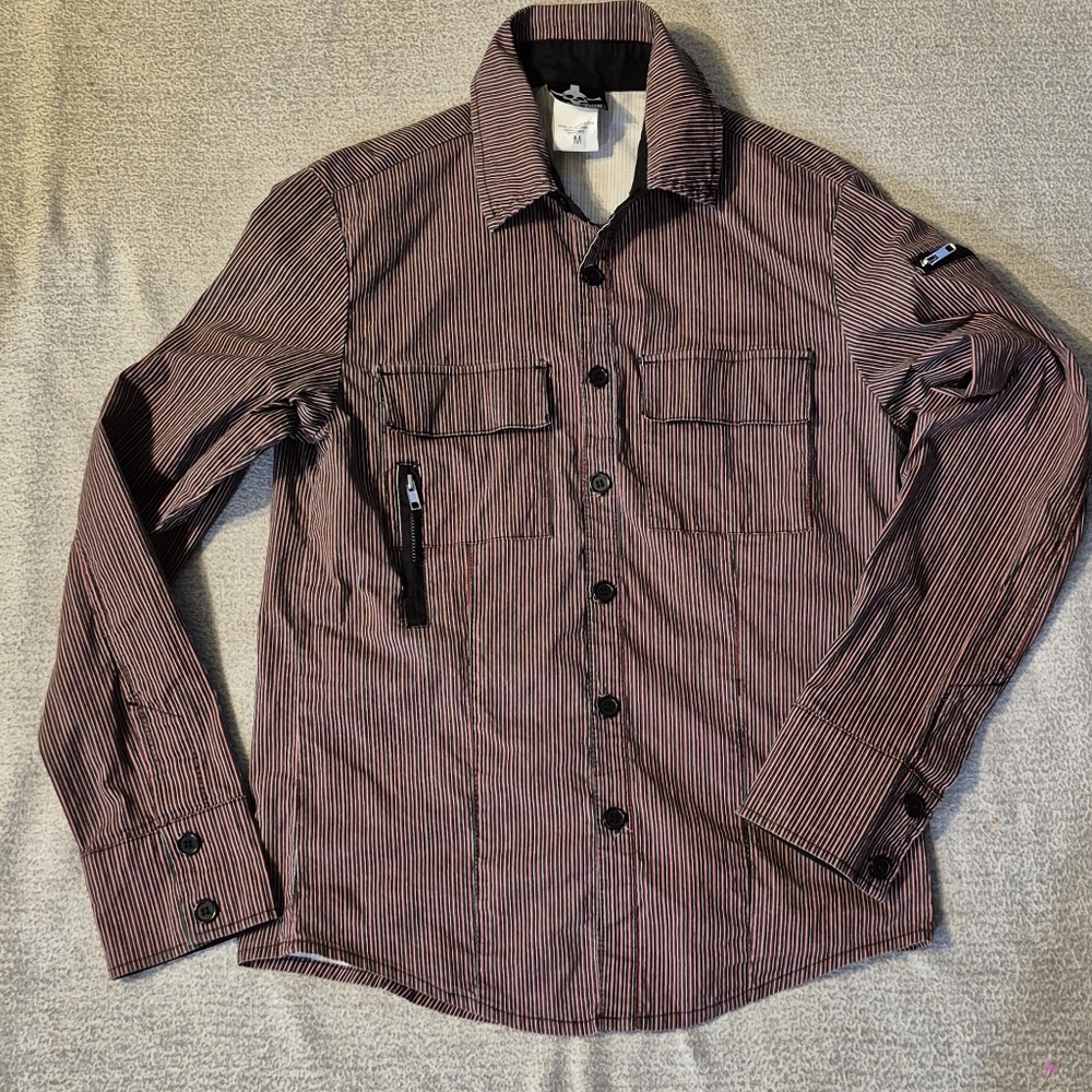 Vintage Men's LIP SERVICE Striped Button Down Shirt sz M Zippers Punk Goth Slim,